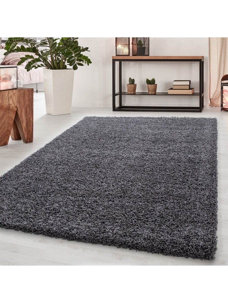 Shaggy hoogpolig woonkamer DREAM tapijt effen kleur poolhoogte 5cm grijs