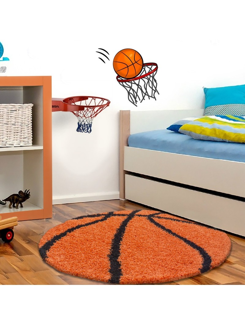 Referendum Informeer Gelijkmatig Kindertapijt voor kinderkamer basketbal vorm hoogpolig tapijt oranje-zwart