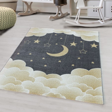 Short pile children's carpet children's room carpet starry sky moon clouds yellow